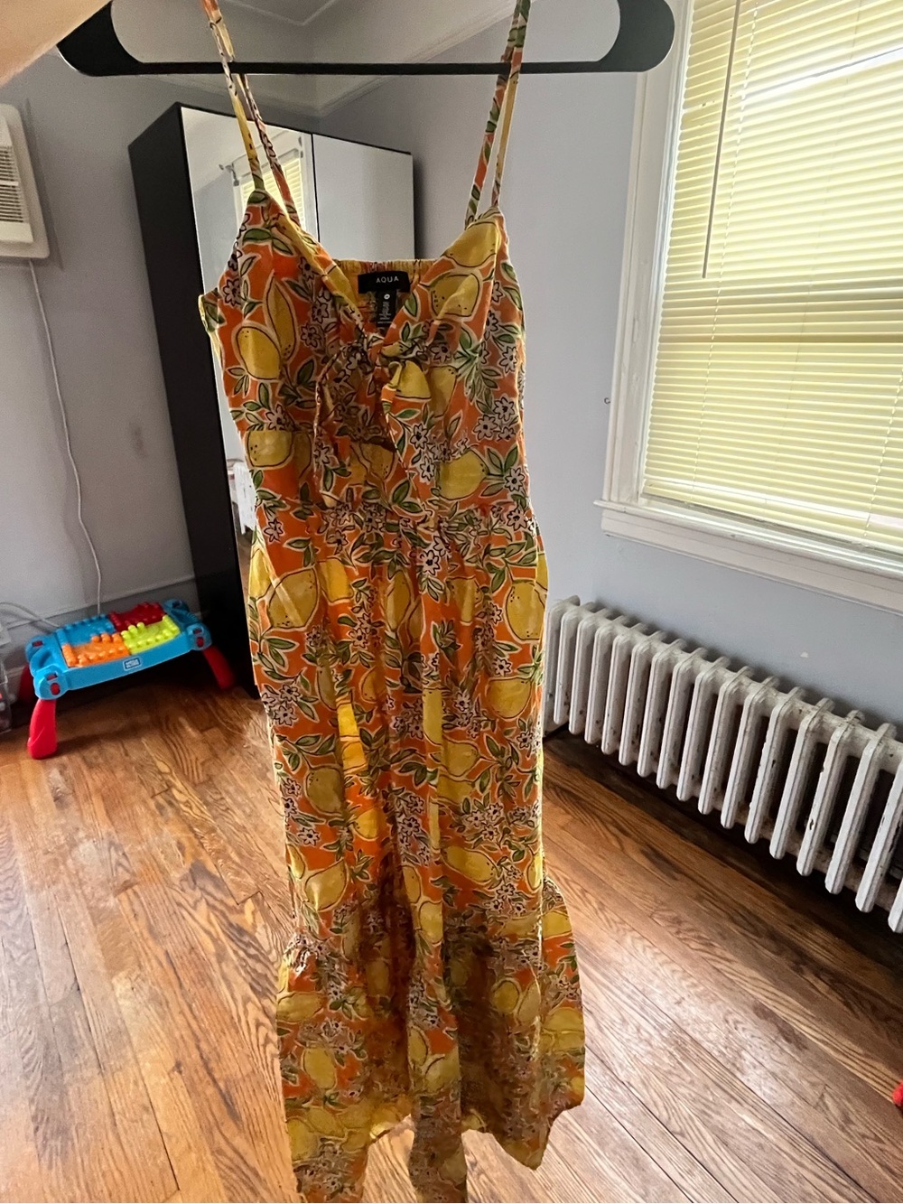 Aqua Lemon-Print Spaghetti Strap Maxi Dress in Yellow and Orange